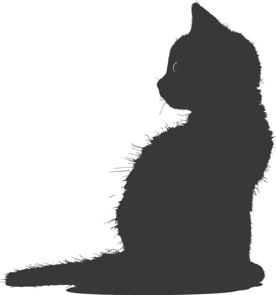 AI generated Silhouette kitten cute animal black color only full body vector