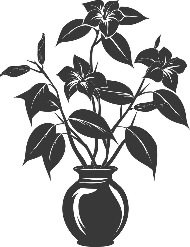 AI generated Silhouette jasmin flower in the vase black color only vector