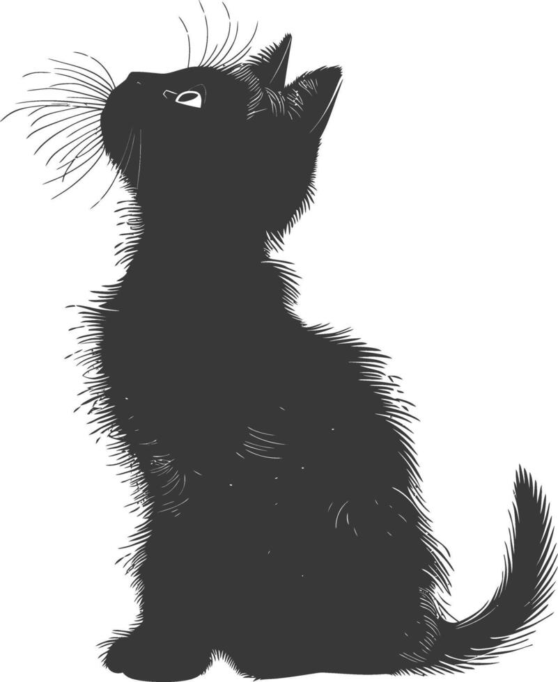 AI generated Silhouette kitten cute animal black color only full body vector