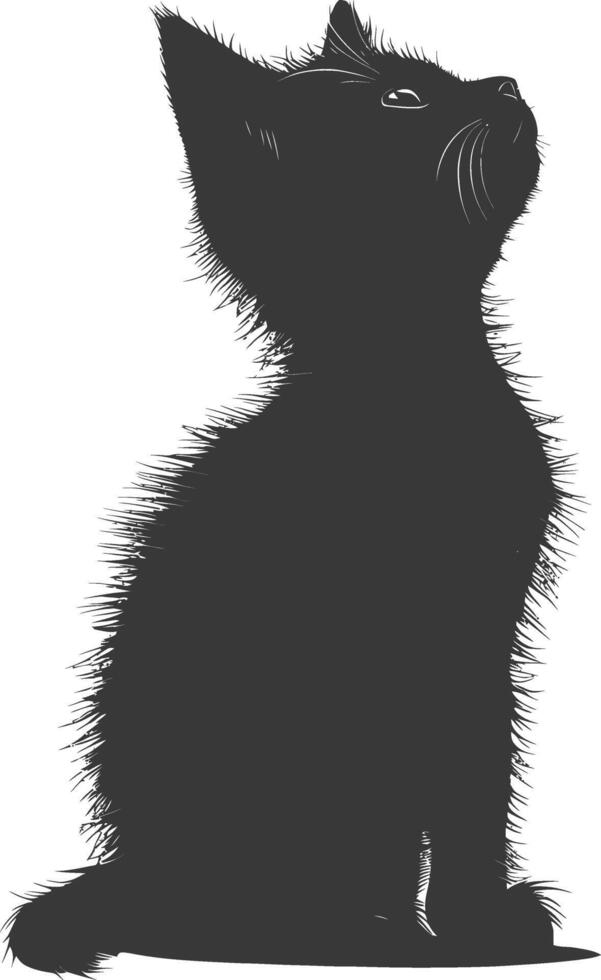 AI generated Silhouette kitten cute animal black color only full body vector