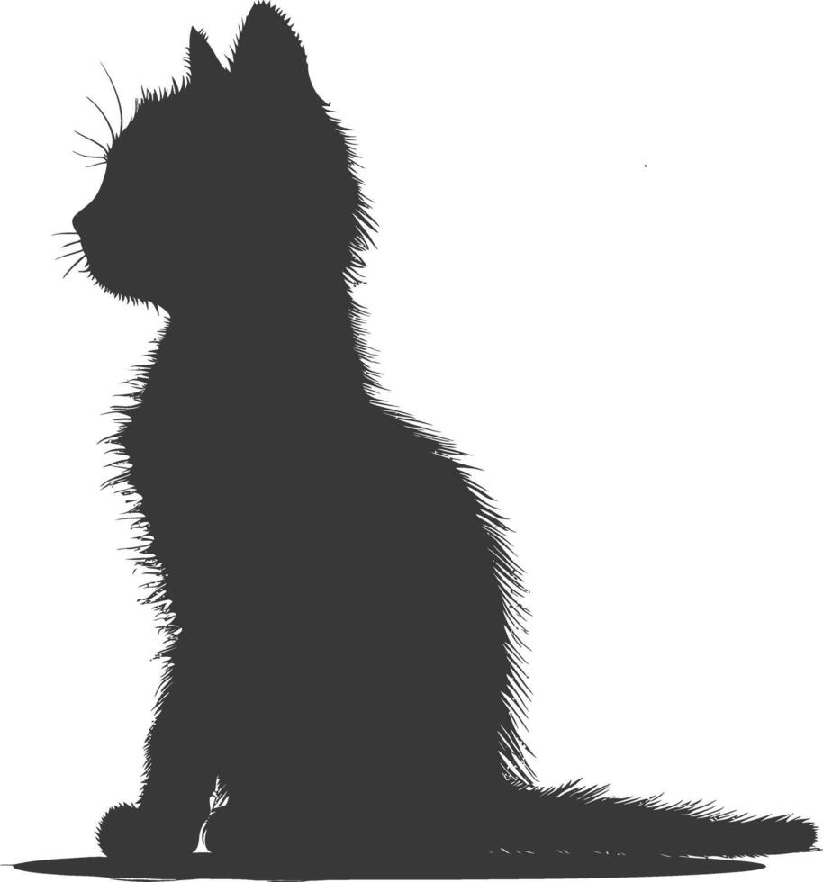AI generated Silhouette kitten cute animal black color only full body vector
