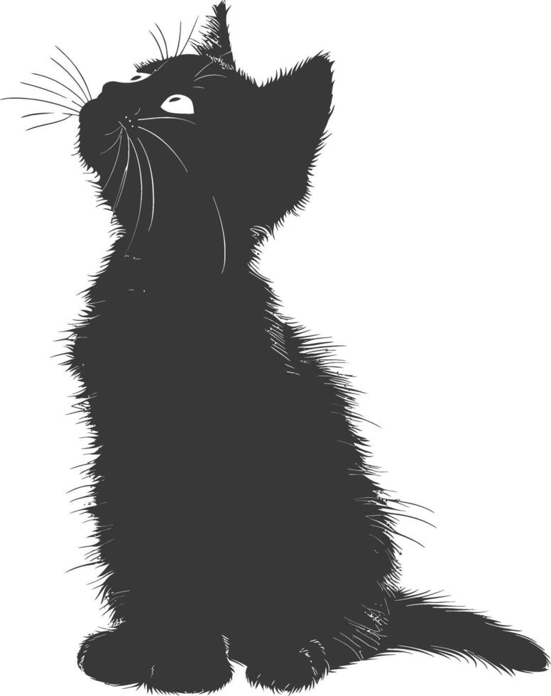 AI generated Silhouette kitten cute animal black color only full body vector