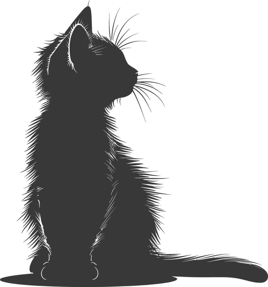 AI generated Silhouette kitten cute animal black color only full body vector