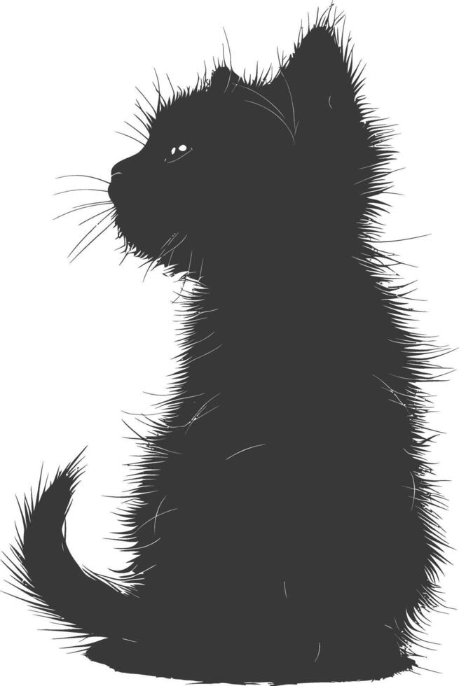 AI generated Silhouette kitten cute animal black color only full body vector