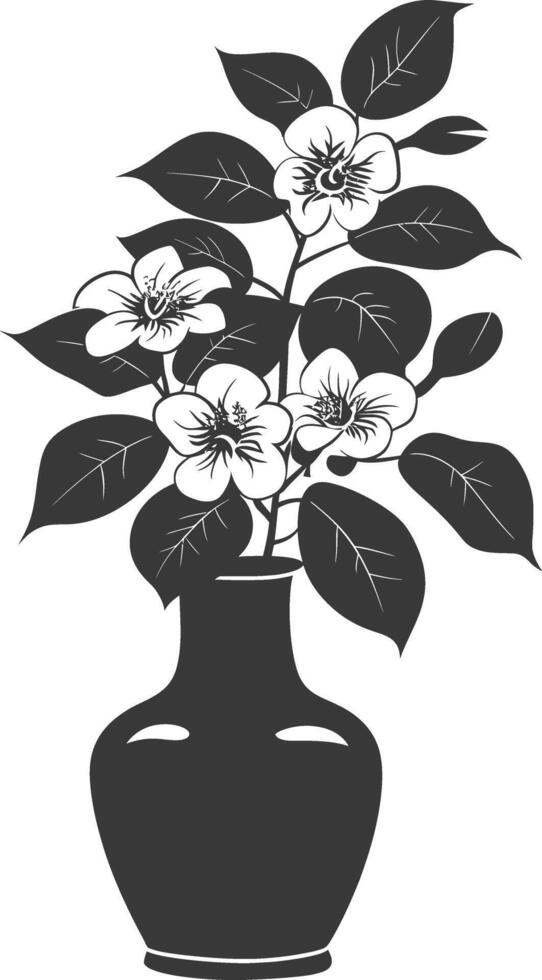 AI generated Silhouette jasmin flower in the vase black color only vector