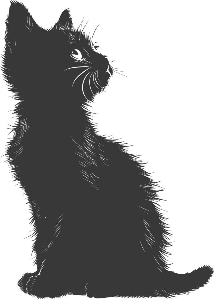 AI generated Silhouette kitten cute animal black color only full body vector