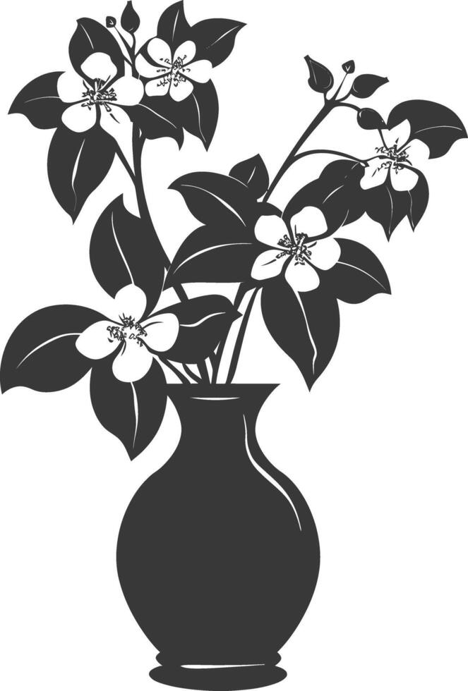 AI generated Silhouette jasmin flower in the vase black color only vector