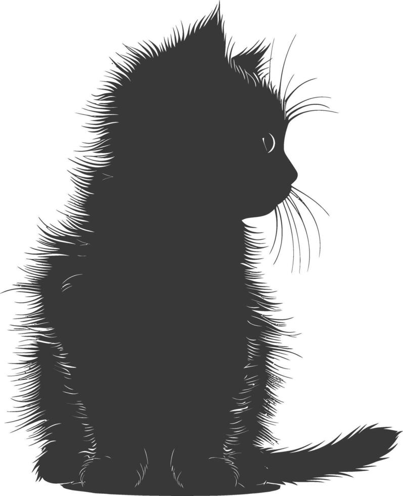 AI generated Silhouette kitten cute animal black color only full body vector