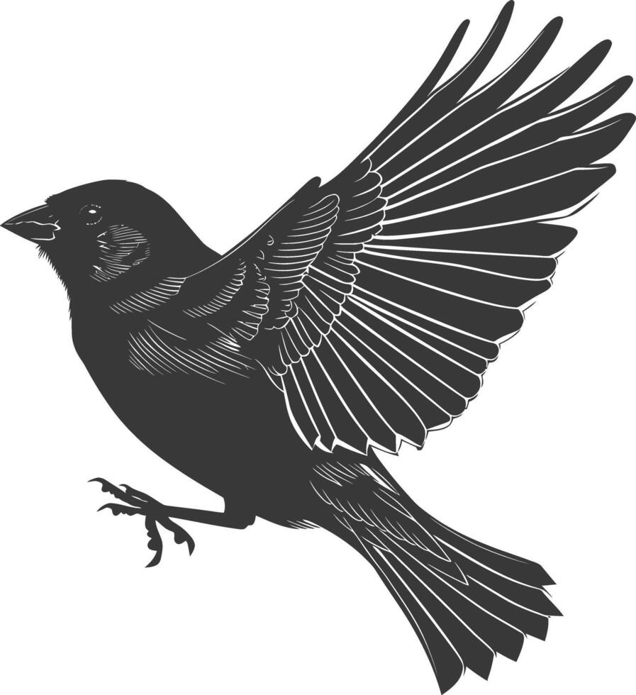 AI generated Silhouette House sparrow bird animal fly black color only vector