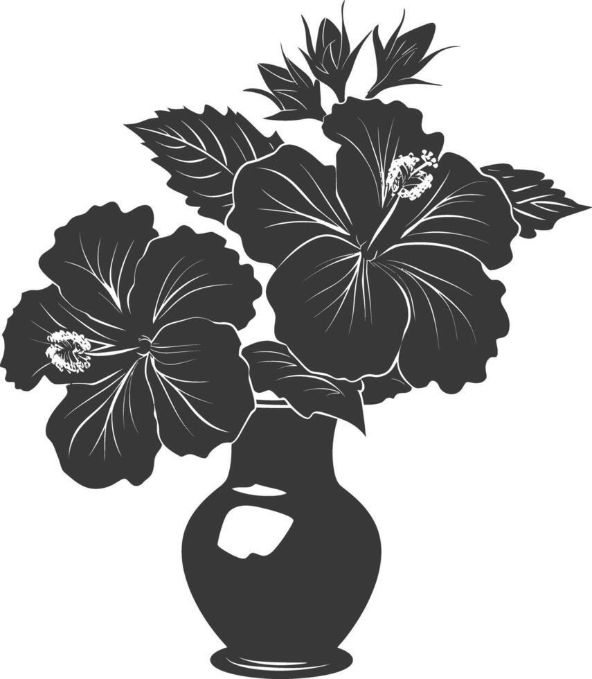 AI generated Silhouette hibiscus flower in the vase black color only vector