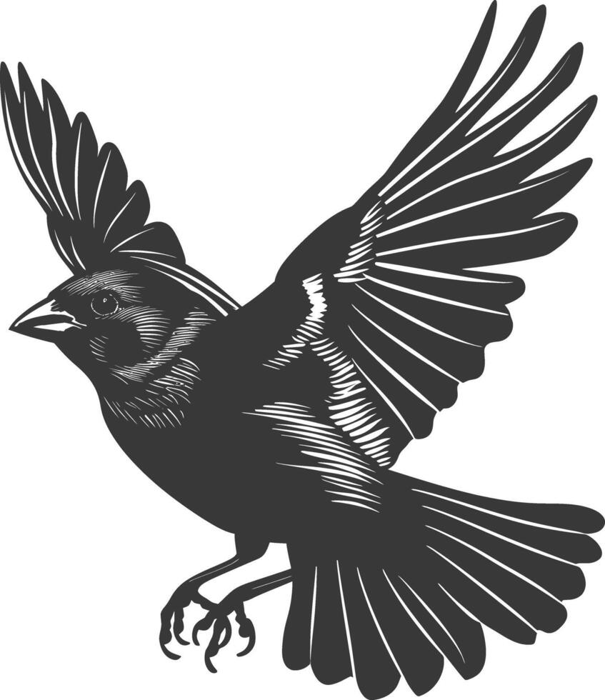 AI generated Silhouette House sparrow bird animal fly black color only vector