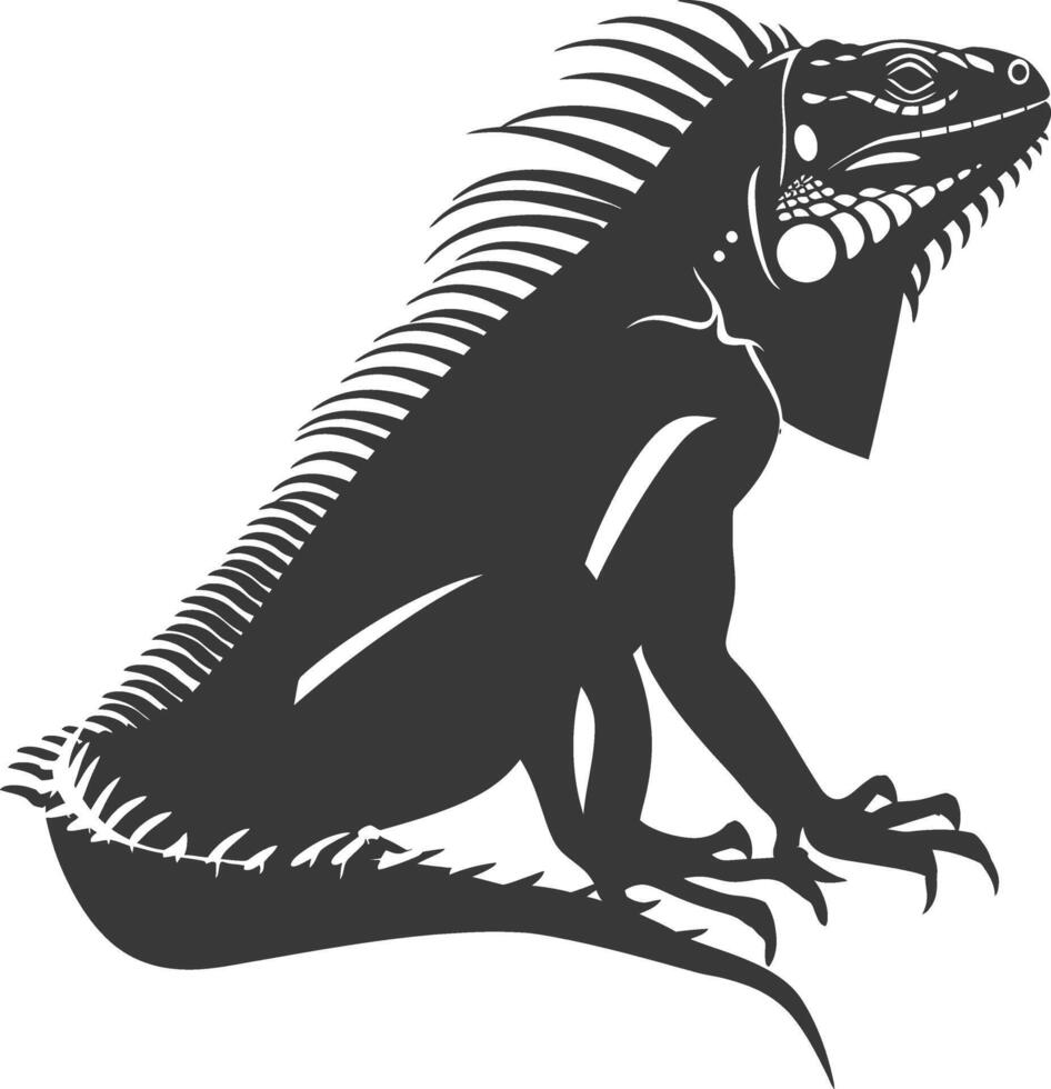 AI generated Silhouette Iguana Animal black color only full body vector