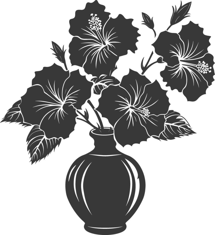 AI generated Silhouette hibiscus flower in the vase black color only vector