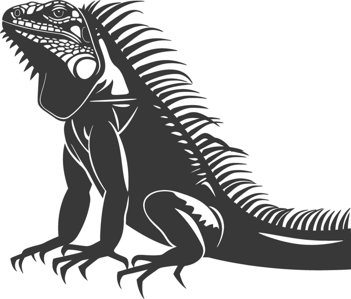 AI generated Silhouette Iguana Animal black color only full body vector