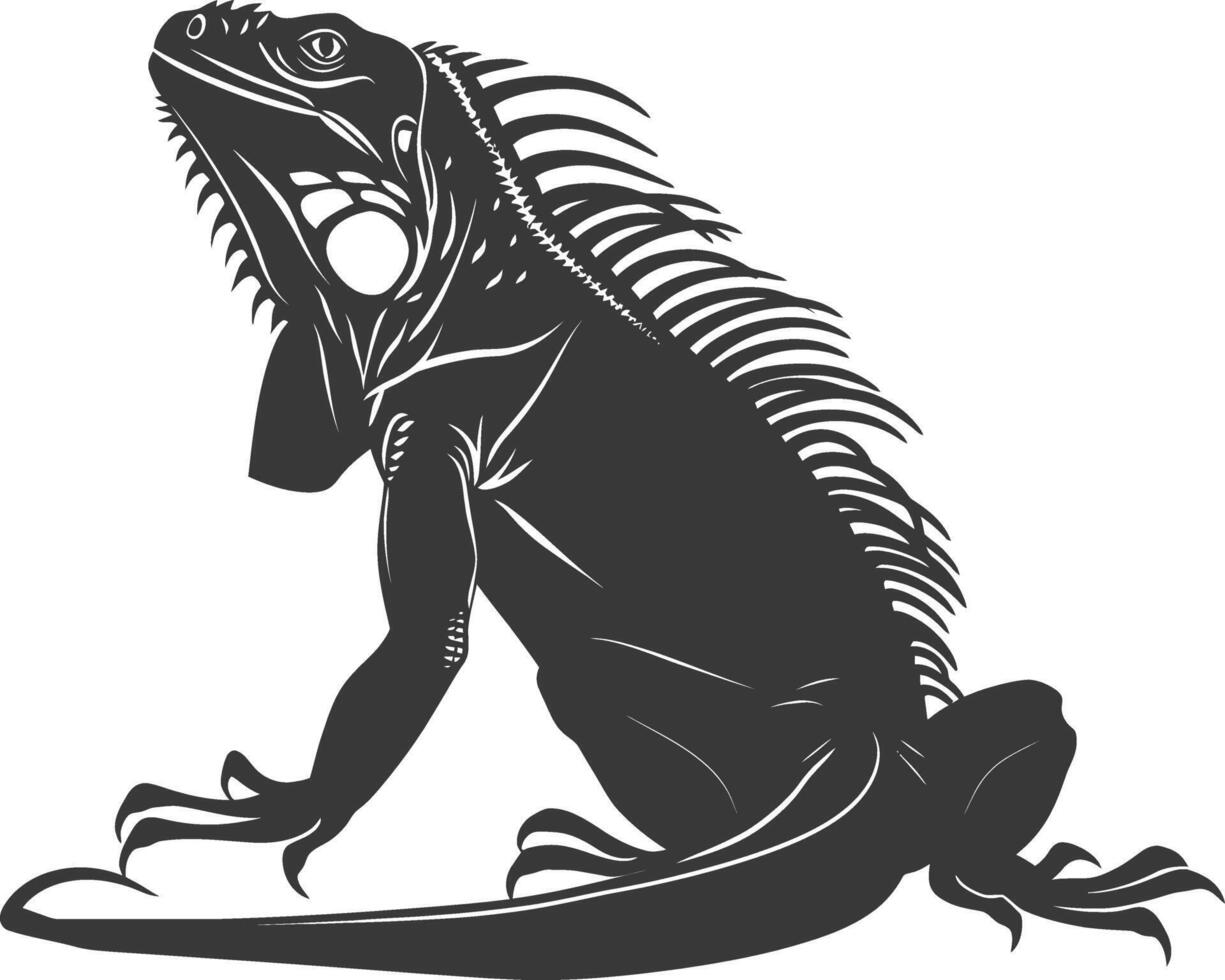 AI generated Silhouette Iguana Animal black color only full body vector