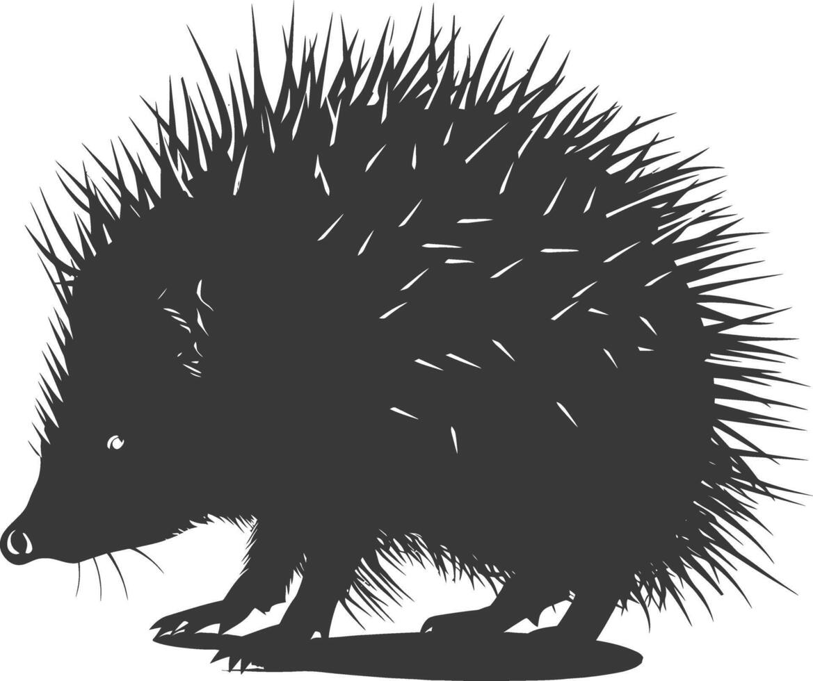 AI generated Silhouette Hedgehog animal black color only full body vector