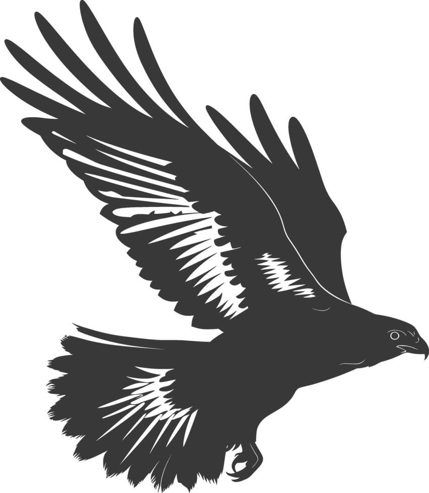 AI generated Silhouette hawk animal fly black color only full body vector