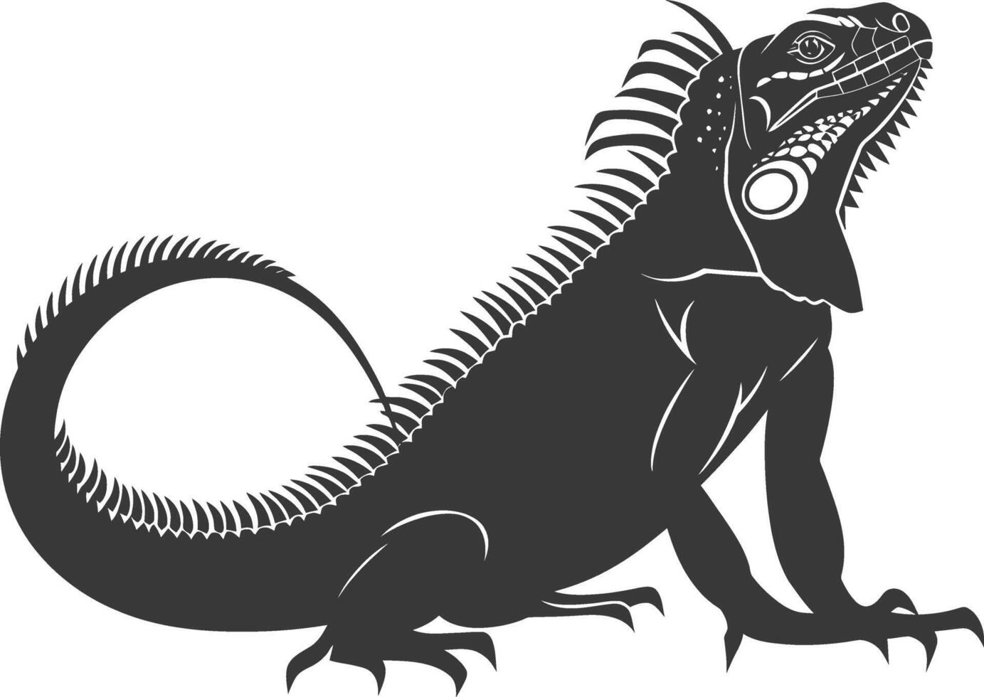 AI generated Silhouette Iguana Animal black color only full body vector