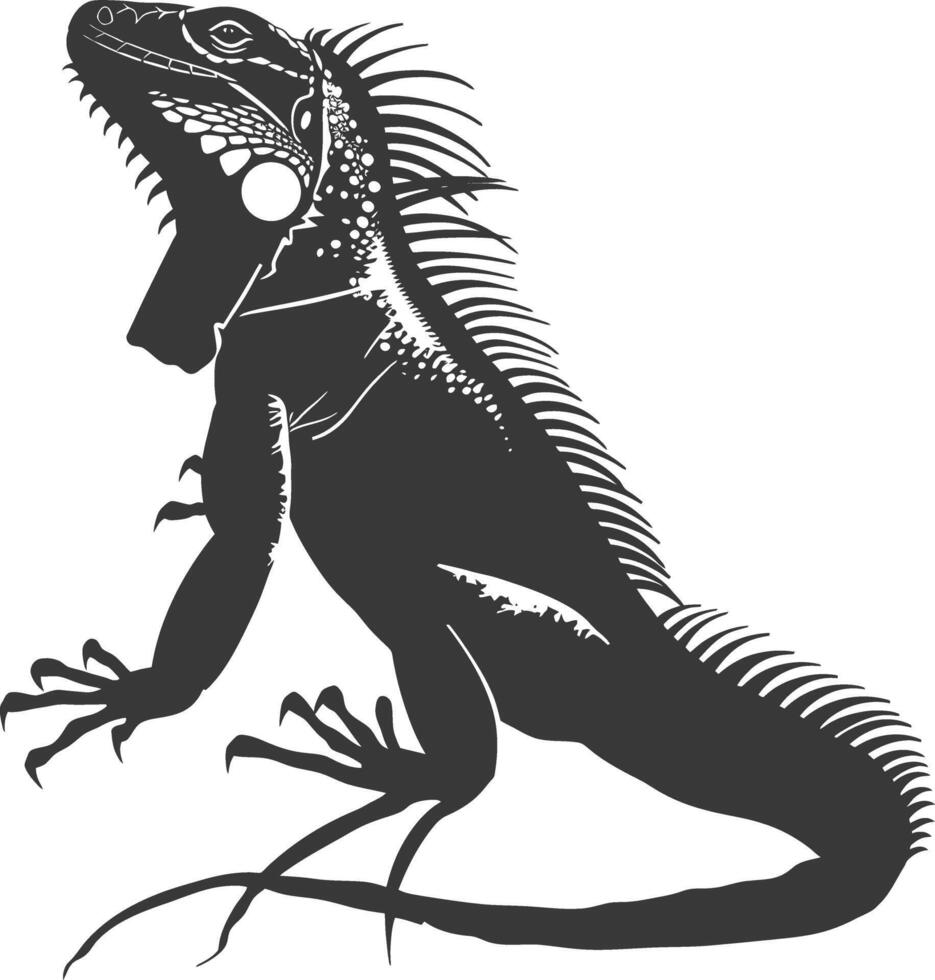 AI generated Silhouette Iguana Animal black color only full body vector