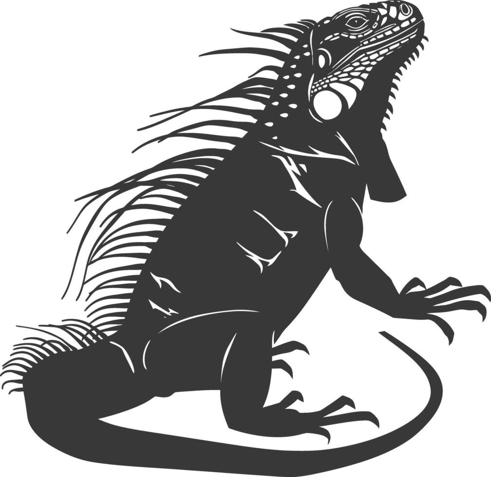 AI generated Silhouette Iguana Animal black color only full body vector