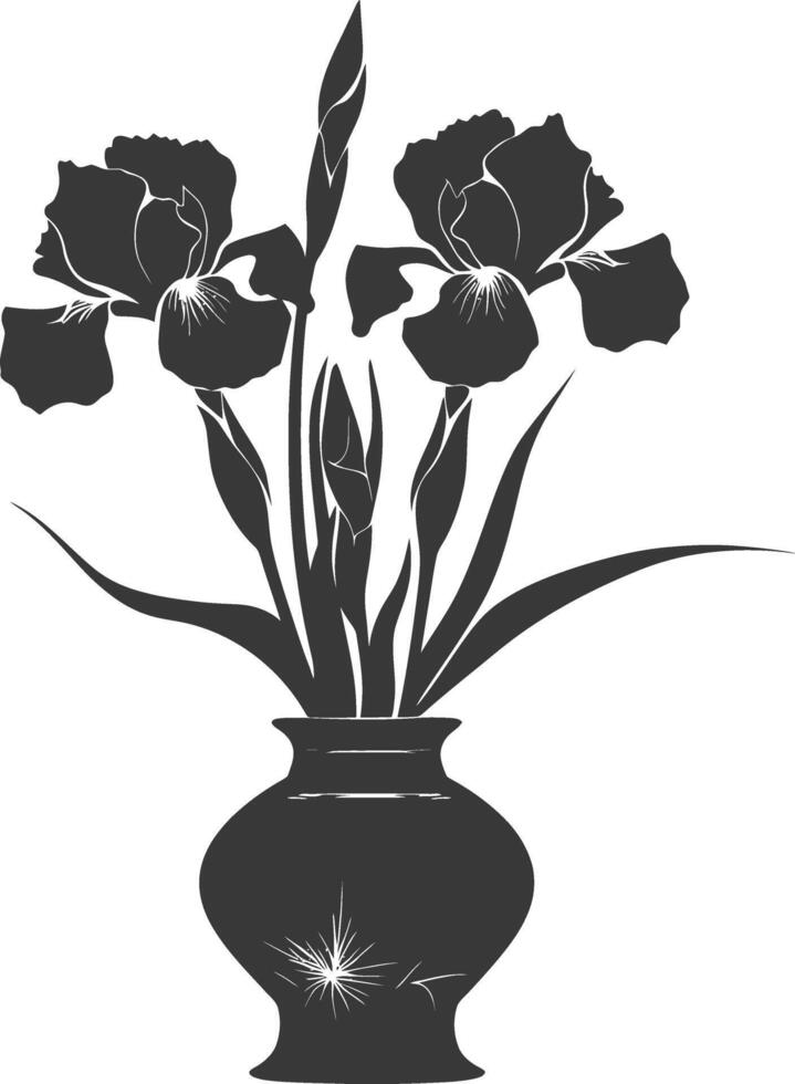 AI generated Silhouette iris flower in the vase black color only vector