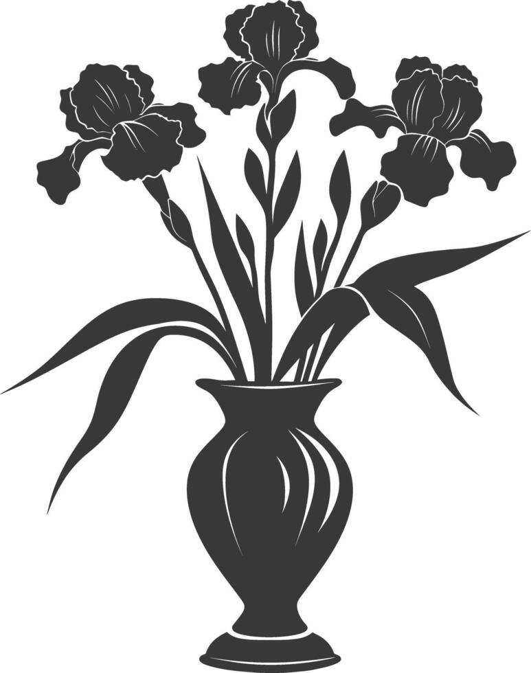 AI generated Silhouette iris flower in the vase black color only vector