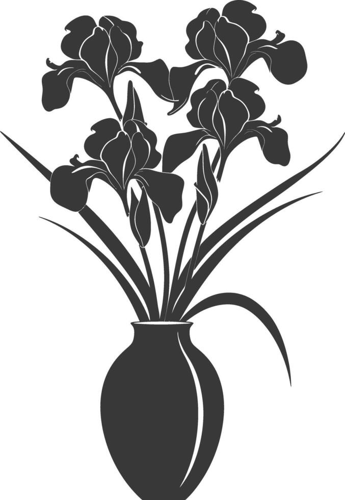 AI generated Silhouette iris flower in the vase black color only vector