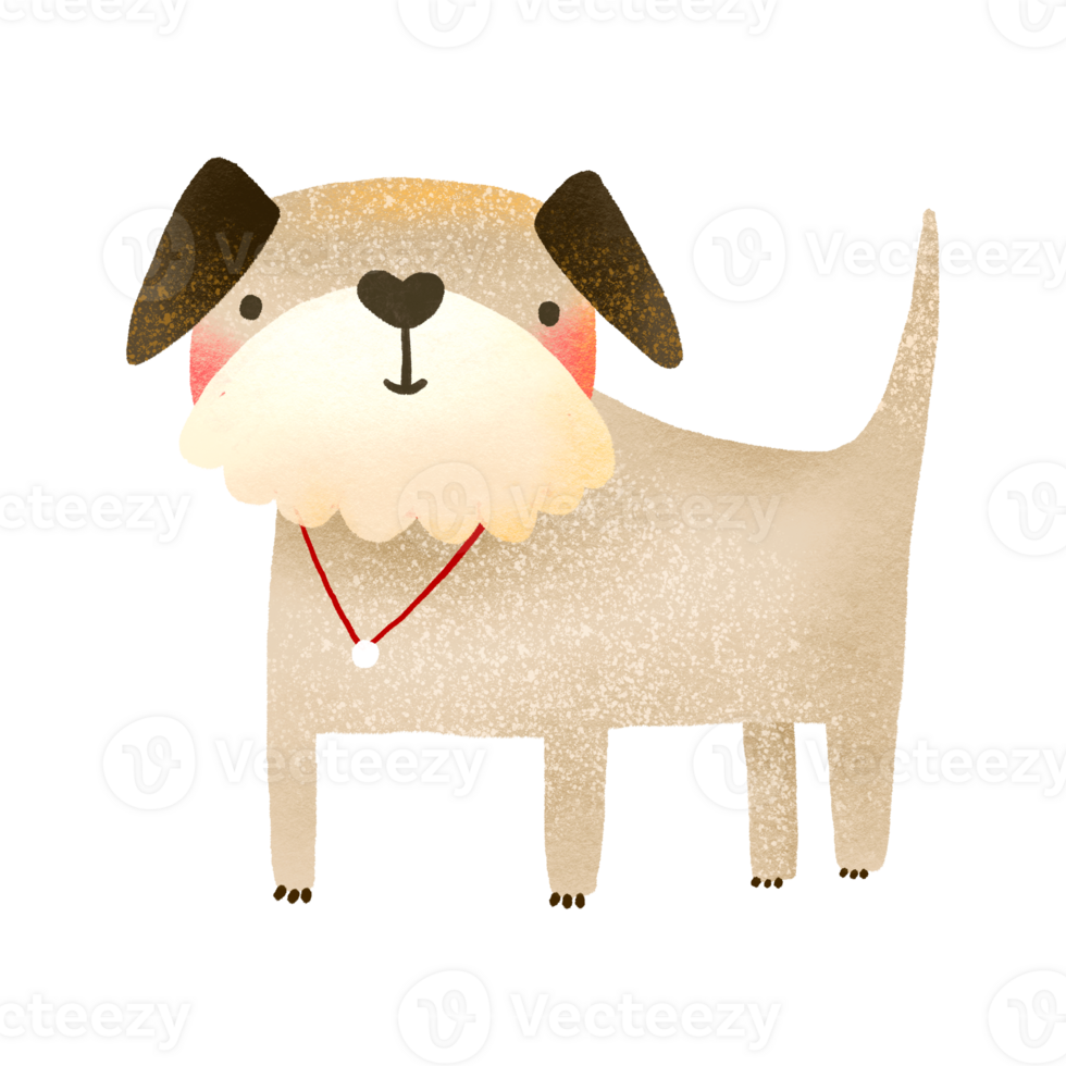 A funny cartoon dog stands with a collar. Puppy illustration. Hand drawn illustration on isolated background. Kids design png