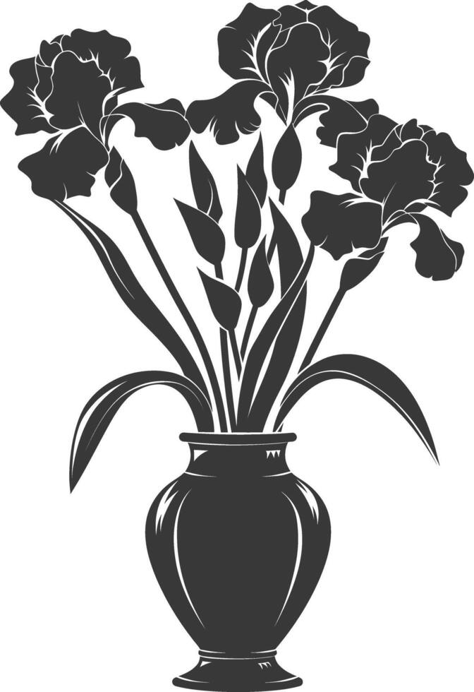 AI generated Silhouette iris flower in the vase black color only vector