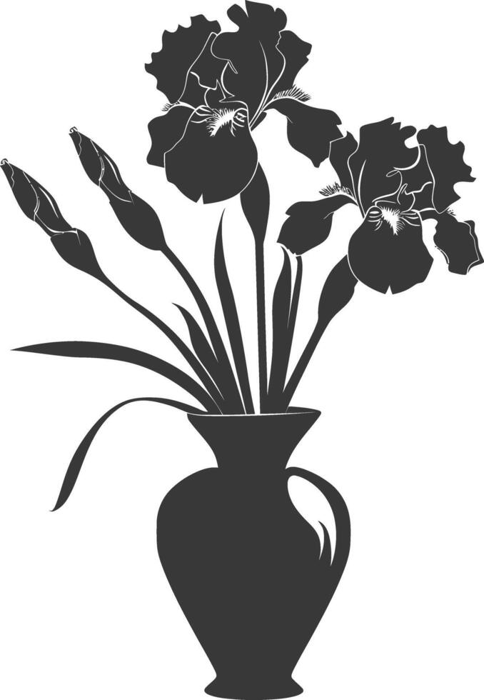 AI generated Silhouette iris flower in the vase black color only vector