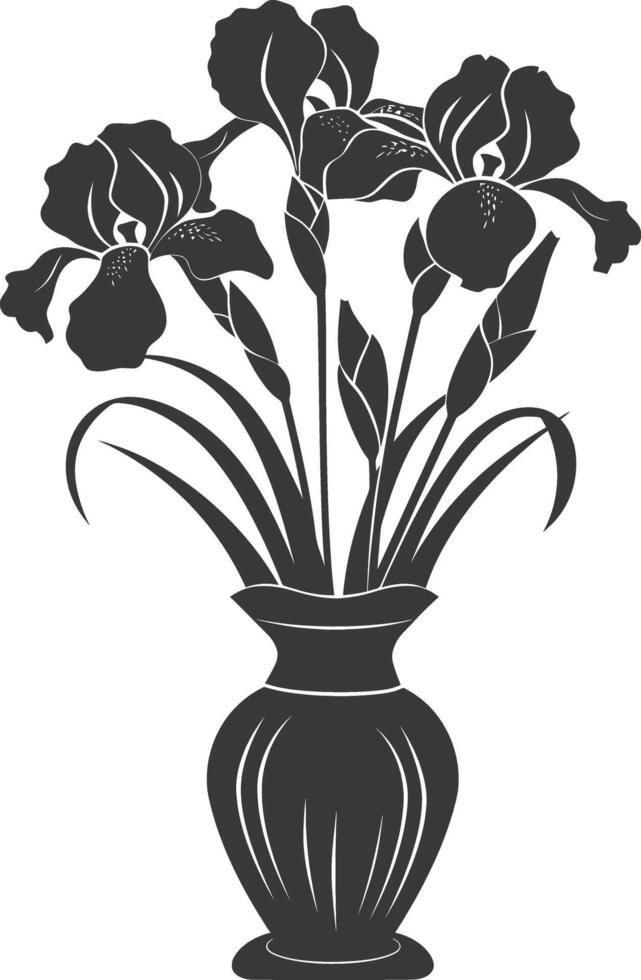 AI generated Silhouette iris flower in the vase black color only vector