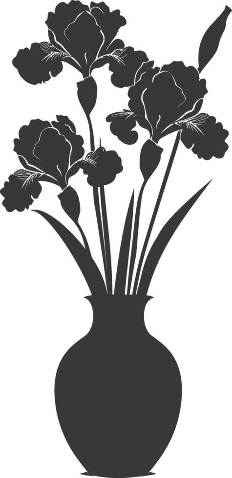 AI generated Silhouette iris flower in the vase black color only vector