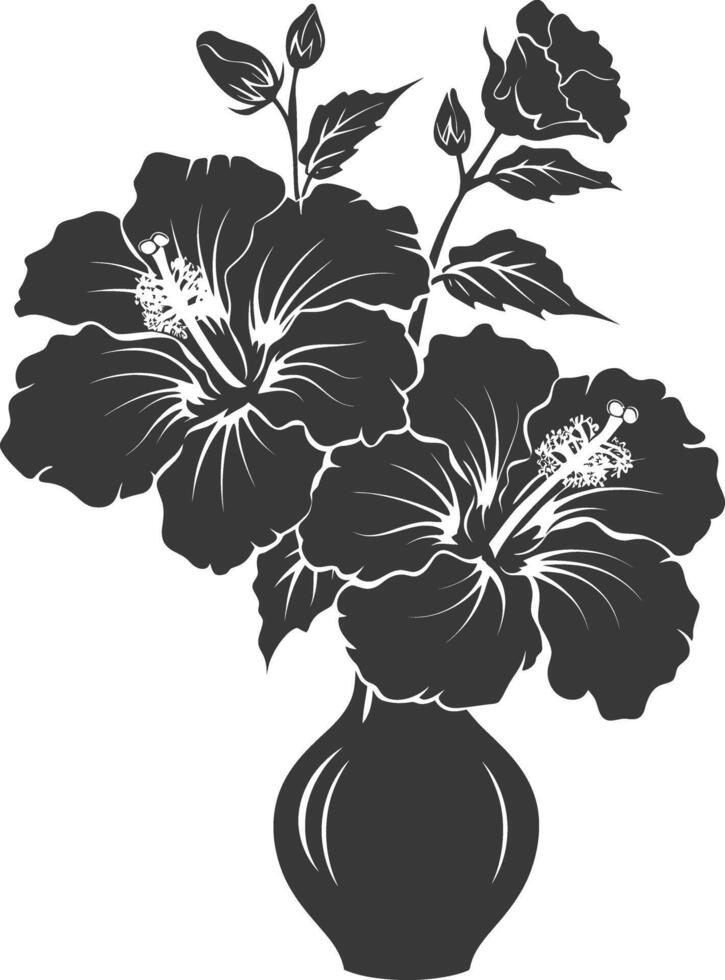 AI generated Silhouette hibiscus flower in the vase black color only vector