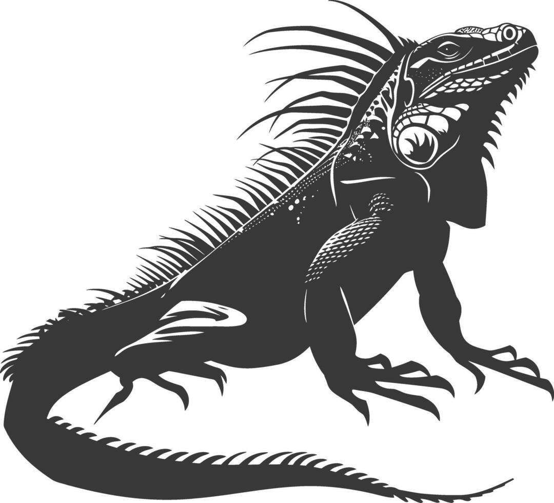 AI generated Silhouette Iguana Animal black color only full body vector