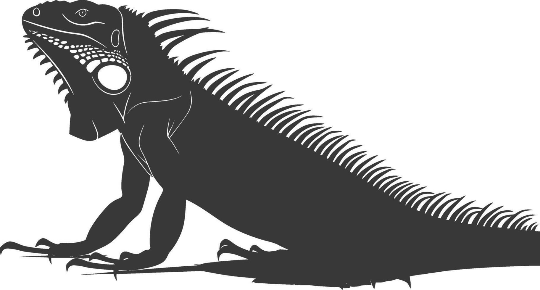 AI generated Silhouette Iguana Animal black color only full body vector