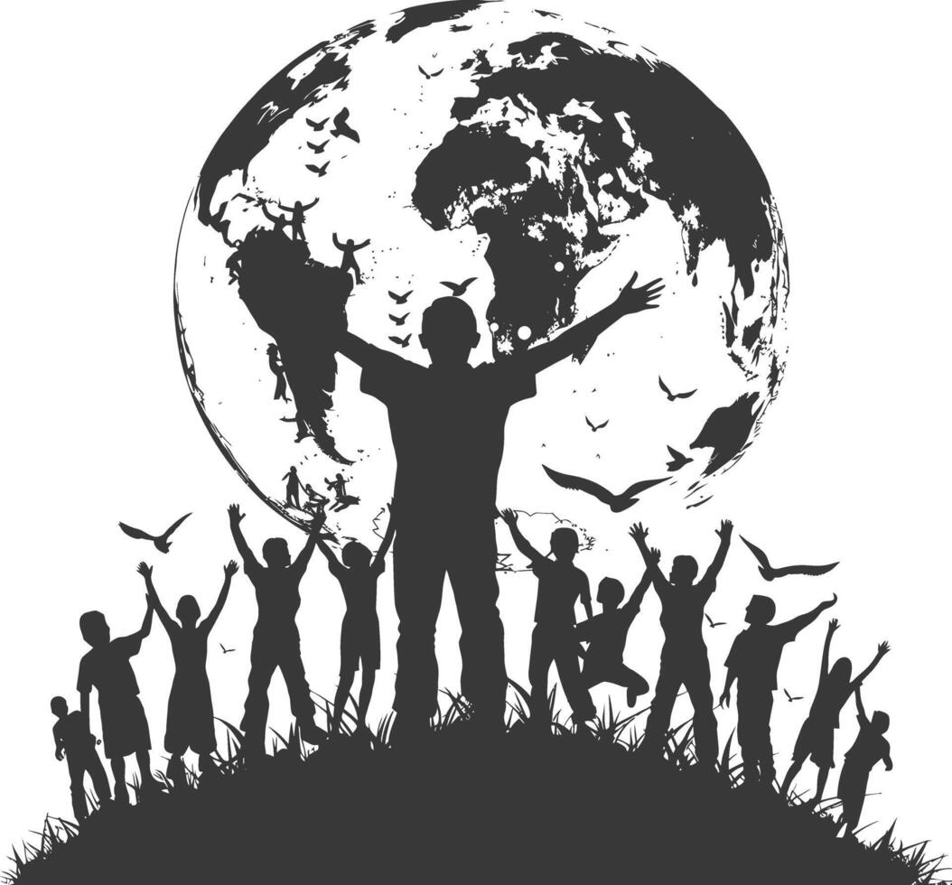 AI generated Silhouette illustration for celebrating world Humanitarian Day vector