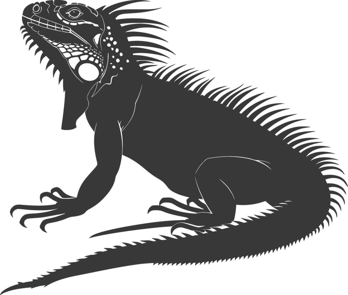 AI generated Silhouette Iguana Animal black color only full body vector