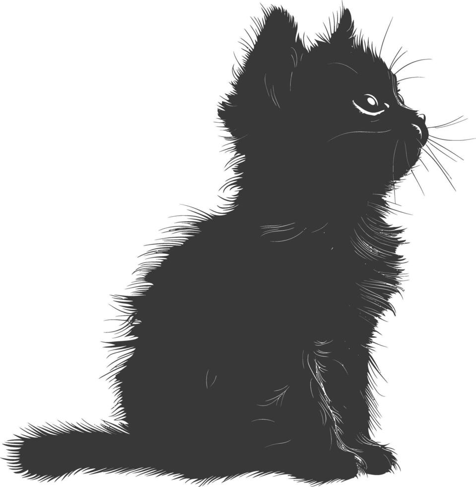 AI generated Silhouette kitten cute animal black color only full body vector