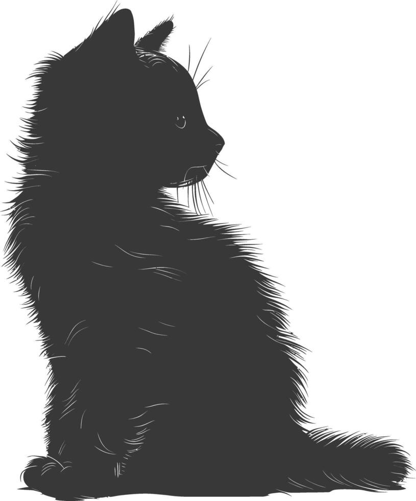 AI generated Silhouette kitten cute animal black color only full body vector