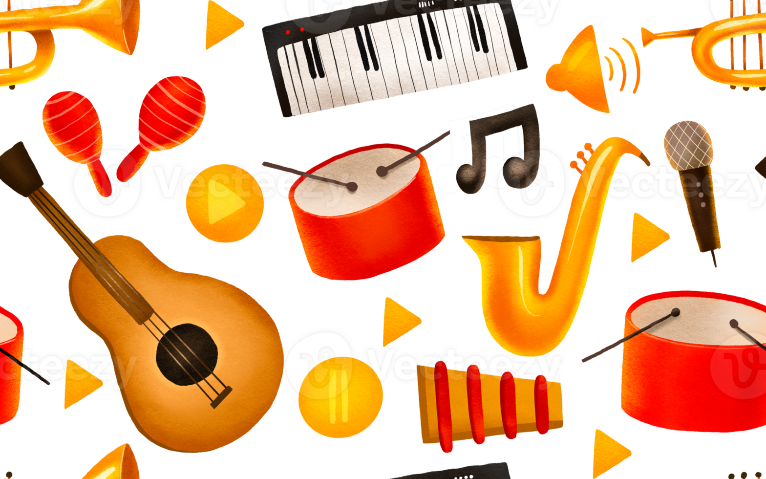Seamless pattern with musical instruments. Cute baby background. Ideal for printing and textiles. Hand-drawn illustration png