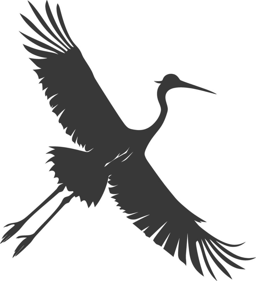AI generated Silhouette crane bird animal fly black color only full body vector
