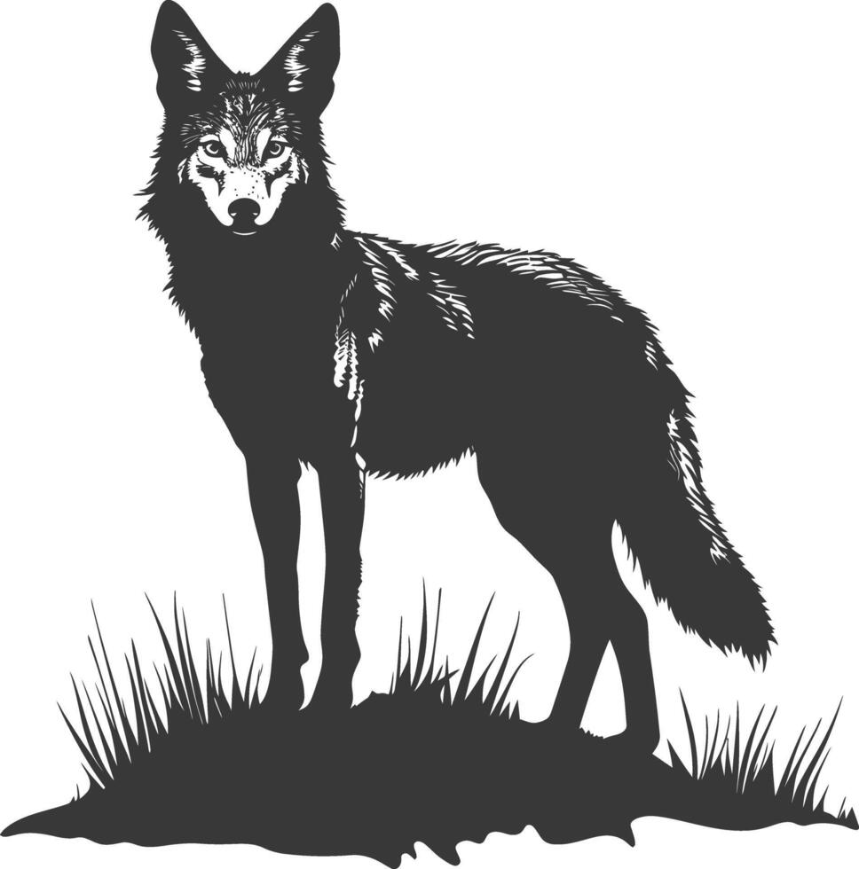 AI generated Silhouette coyote animal black color only full body vector