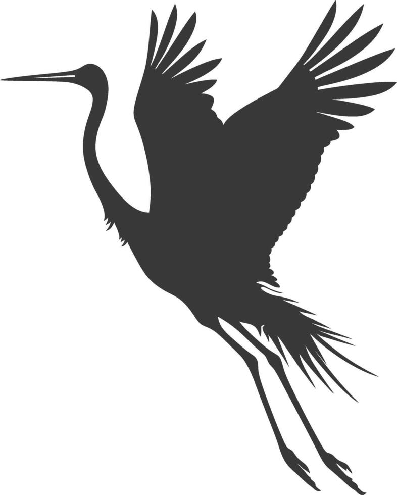 AI generated Silhouette crane bird animal fly black color only full body vector