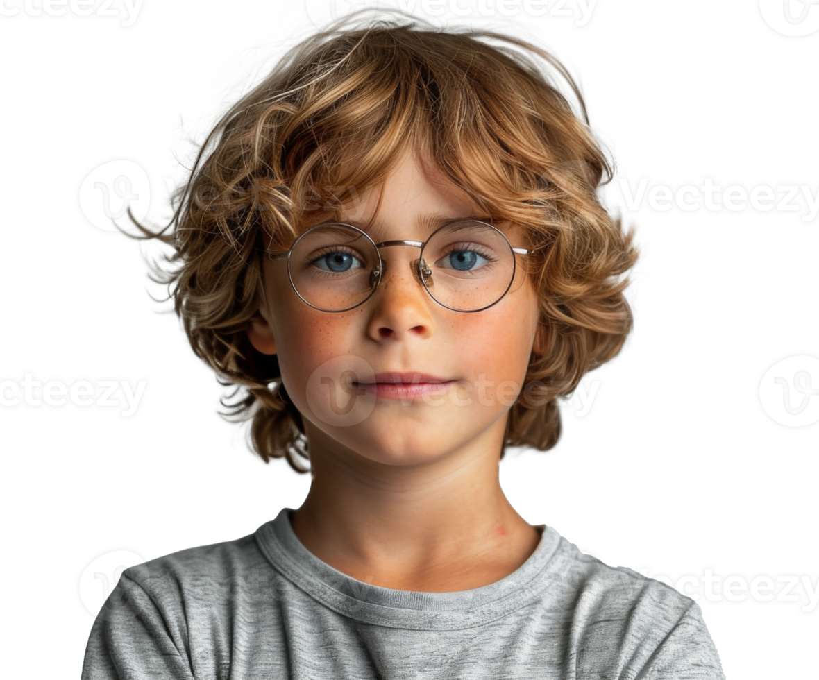 AI generated Young Boy in Glasses and Gray Shirt png