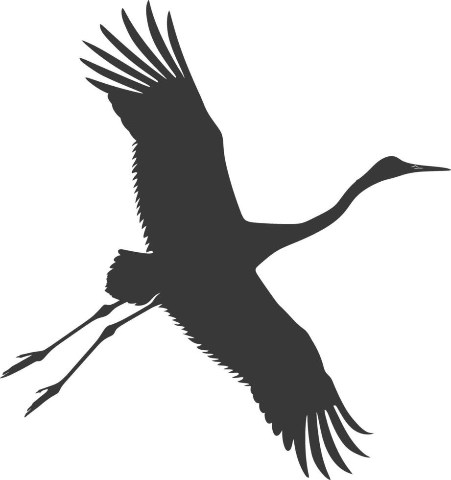 AI generated Silhouette crane bird animal fly black color only full body vector