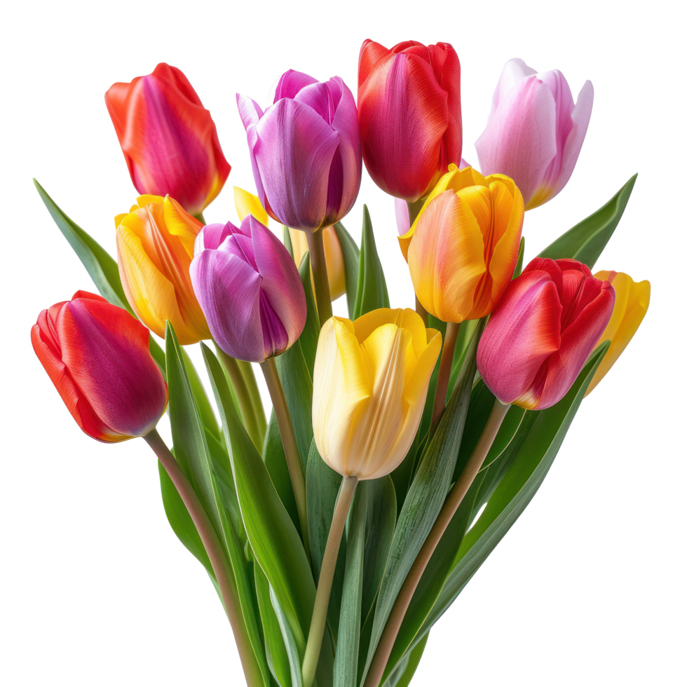 AI generated colored tulip flower bouquet isolated png