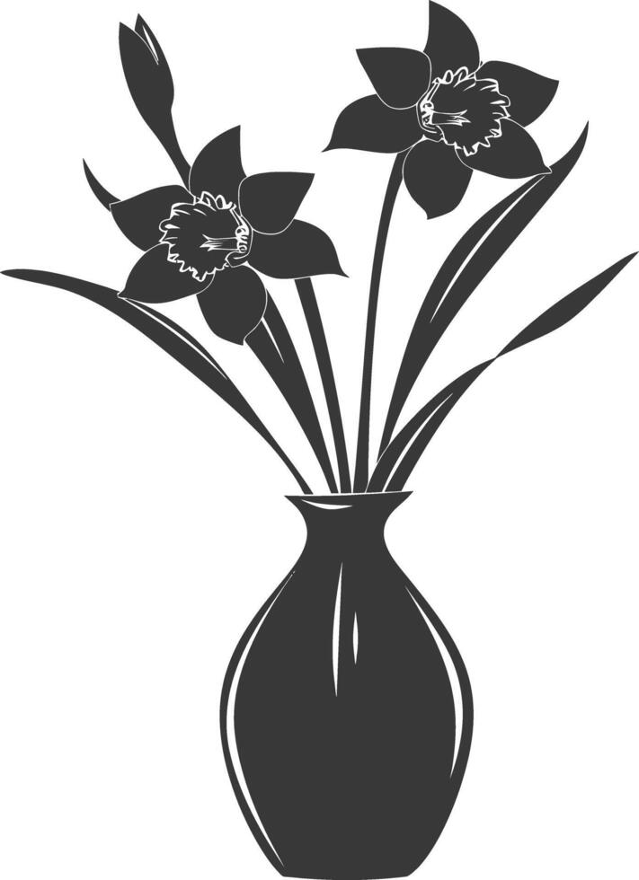 AI generated Silhouette daffodil flower in the vase black color only vector