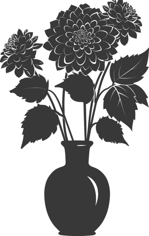 AI generated Silhouette dahlia flower in the vase black color only vector