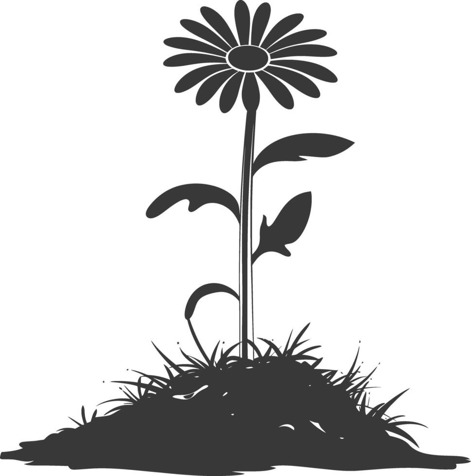 AI generated Silhouette daisy flower in the ground black color only vector