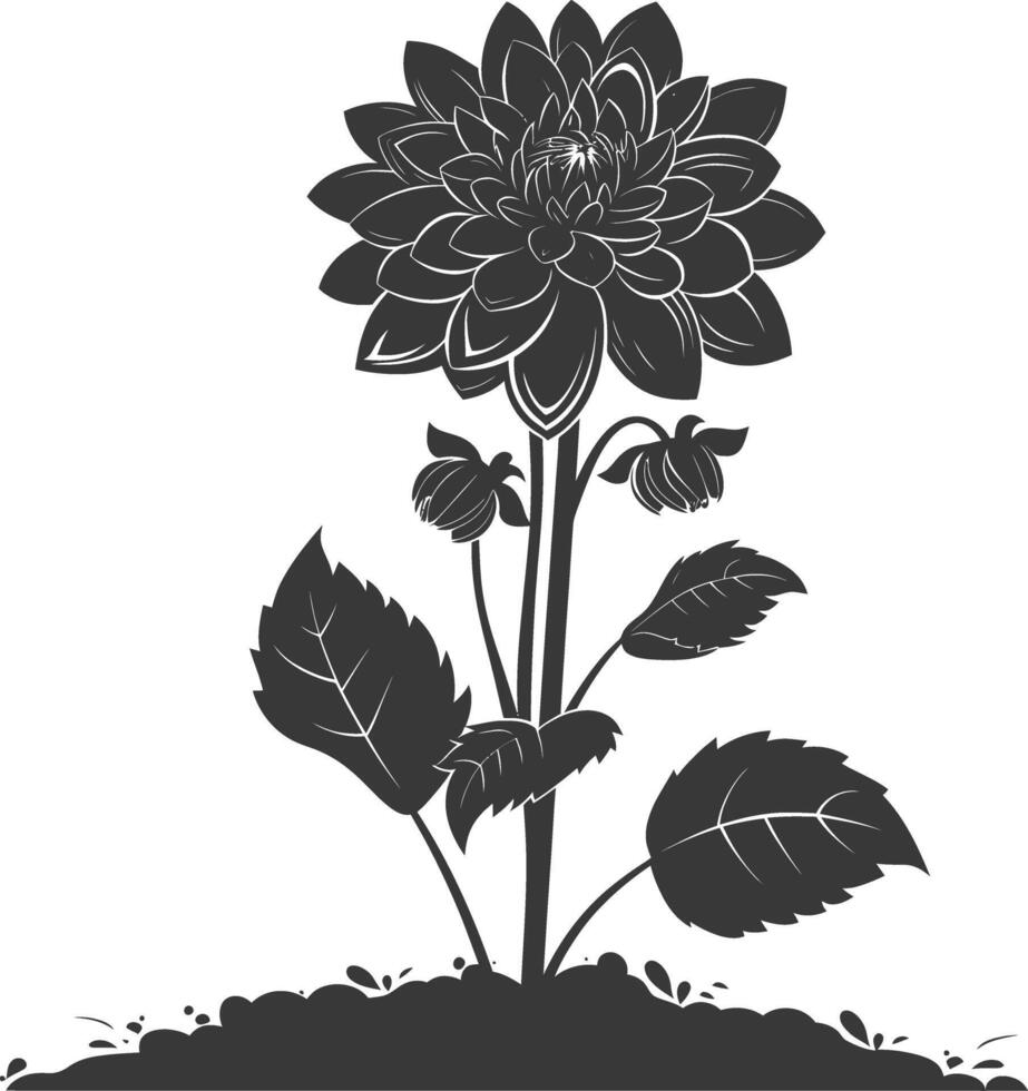 AI generated Silhouette dahlia flower in the ground black color only vector